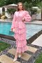 Pink Flounce Striped Layered Dress