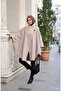 Tricolor Collar Poncho Beige - 3