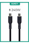 كابل USB C إلى USB C من السيليكون بطول 1.8 متر وقوة 240 واط - أسود