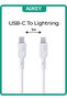 كابل شحن ومزامنة من النايلون المضفر MFI USB-C إلى Lightning بطول 1 متر NCL1 أبيض