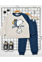 Boy's Transitional Snoopy Printed 2-3-4-5 Years Old Crew Neck Sweatshirt and Sweatpants Nursery Set - 3