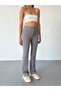 Women's Gray High Waist Recovery Ribbed Flared Leg Palazzo Pants - 3