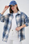 Women's Plaid Pattern Oversized Lumberjack Shirt 3854 Baby Blue