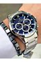 Silver Color Black Dial Color Classic Steel Band 2 Years Warranty Men Wristwatch + Bracelet