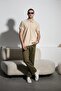 Men's Short Sleeve Zippered Beige Polo Neck T-Shirt - 2