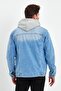 Men's Classic Urban Style Denim Hooded Denim Jacket for Daily Use Light Blue - 5