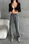 Women's High Waist Palazzochic Wide Leg Baggy Smoked Denim Pants