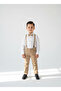 White Patterned Shirt Cream Pants Bow Tie and Suspender 4-Piece Bottom Top Boy's Suit