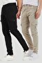 Men's 2-Piece Comfortable Daily Use For Working Young Modern Cargo Pocket Trousers Black And Stone