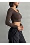 Women's Brown Crop Scuba Fabric Sports Bustier - 3