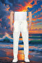 Men's Striped Loose Elastic Classic White Trousers - 6
