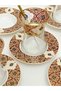 Gold Claret Red Pattern Embroidered Glass Porcelain Tea Set for 6 Persons Premium Porcelain - 7