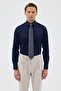 Double Cuff Comfort Fit 100% Cotton Navy Blue Men's Shirt - 2