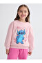 Pink Crew Neck Stitch Printed Girls' Sweatshirt
