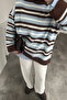 Women's Crew Neck Oversized Knitwear Tunic Sweater Blue Brown Striped - 4