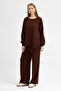 Women's Brown Crew Neck Sweater-Pants Knitwear Set
