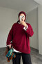 Women's Crew Neck Oversized Knitwear Tunic Sweater Claret Red - 3