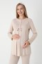 Women's Beige Lace Detailed Special Design Long Sleeve Maternity Pajama Set 3-Piece Set - 3