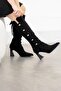 Lui̇sa Original Imported Stone Buckle Detail Suede Women's Boots Black - 3