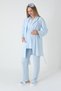 Blue Jacquard Shawl Collar Special Design Winter Long Sleeve 100% Cotton Maternity Dressing Gown Pajamas Suit 3-Piece Set