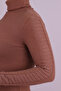 Women's Light Brown Turtleneck Sleeve Stripe Soft Textured Blouse Arm-26K001043 - 2