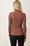 Women's Light Brown Turtleneck Sleeve Stripe Soft Textured Blouse Arm-26K001043 - 3
