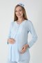 Blue Jacquard Shawl Collar Special Design Winter Long Sleeve 100% Cotton Maternity Dressing Gown Pajamas Suit 3-Piece Set - 3