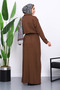Brown Shirt Collar Buttoned Knitwear Skirt Set - 4