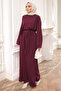 Plum Crew Neck Belted Dress