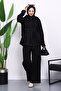 Black Snap Fastener Jacket and Trousers Gabardine Suit - 2