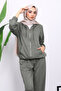 Khaki Hooded Zippered Kangaroo Pocket Modal Set - 4