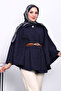 Navy Blue Belted Cashmere Poncho