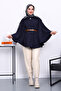 Navy Blue Belted Cashmere Poncho - 2