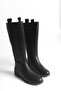 Black Leather Women's Boots Riding Below the Knee Zippered Non-Slip Sole Thick Heeled Horsey