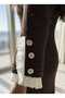 Imported tweed fabric button detail lined slit special design midi dress - 3