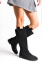 Black Suede Women's Boots Riding Below the Knee Zippered Non-Slip Sole Thick Heeled Horsey - 8