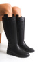 Black Leather Women's Boots Riding Below the Knee Zippered Non-Slip Sole Thick Heeled Horsey - 8