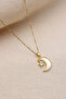 PEARLED MOON FIGURE GOLD STEEL NECKLACE
