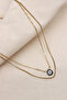 2-PACK BLACK MINELED EVIL EYE FIGURE GOLD STEEL NECKLACE - 2