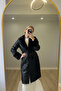 Modiva Leather Coat Suitable for Hijab with Fur on the Sleeves and Collar, Buttoned and Lace-Up - 4