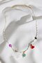 White Necklace with Clover Pendant and Purple Stars
