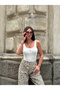 Women's White V Detailed Square Neck Thick Strap Cotton Corded Fabric Ribbed Knit Blouse Crop Undershirt - 5