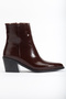 Burgundy Wrinkled Patent Leather Pointed Toe Zippered Western Cowboy Boots