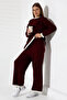 Crew Neck Shepherd Stitched Sweater and Palazzo Knitwear Top and Bottom Set - 5