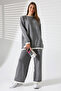 Crew Neck Shepherd Stitched Sweater and Palazzo Knitwear Top and Bottom Set