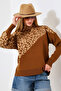 High Collar Leopard Color Block Winter Knit Sweater