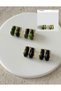 Gold Mngo Green Resin Two Row Oval Earrings - 2