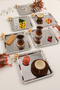 Volis Stainless Steel 6-Piece Patterned Butterfly Crystal Stone Detailed Coffee Serving Tray Silver