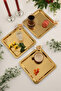 Volis Stainless Steel 3-Piece Patterned Butterfly Crystal Stone Detailed Coffee Serving Presentation Tray Gold - 3