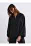 Black Shirt Collar Suede Look Blouse